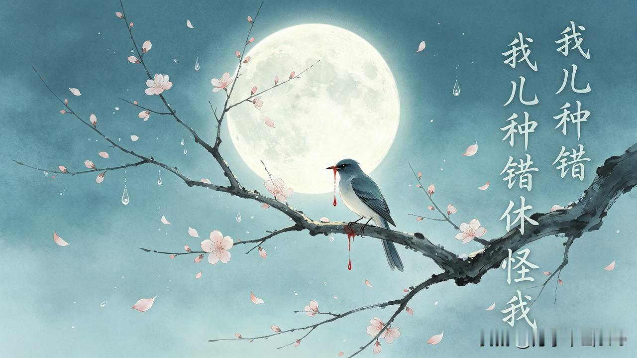 夜闻杜宇
花落鸟飞枝头空，
杜鹃滴血忆曾经。
“我儿种错休怪我”，
明月过处露水