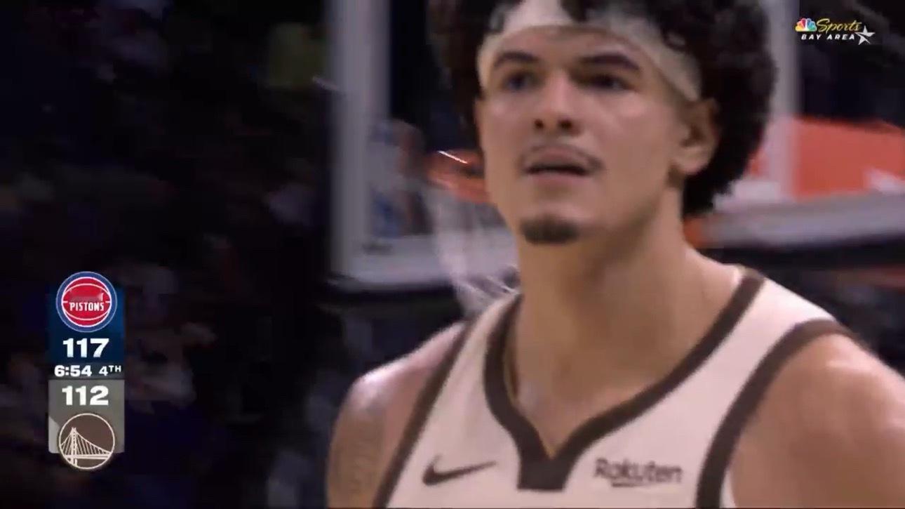 库里不在，勇士连续得分，追到5分差了 