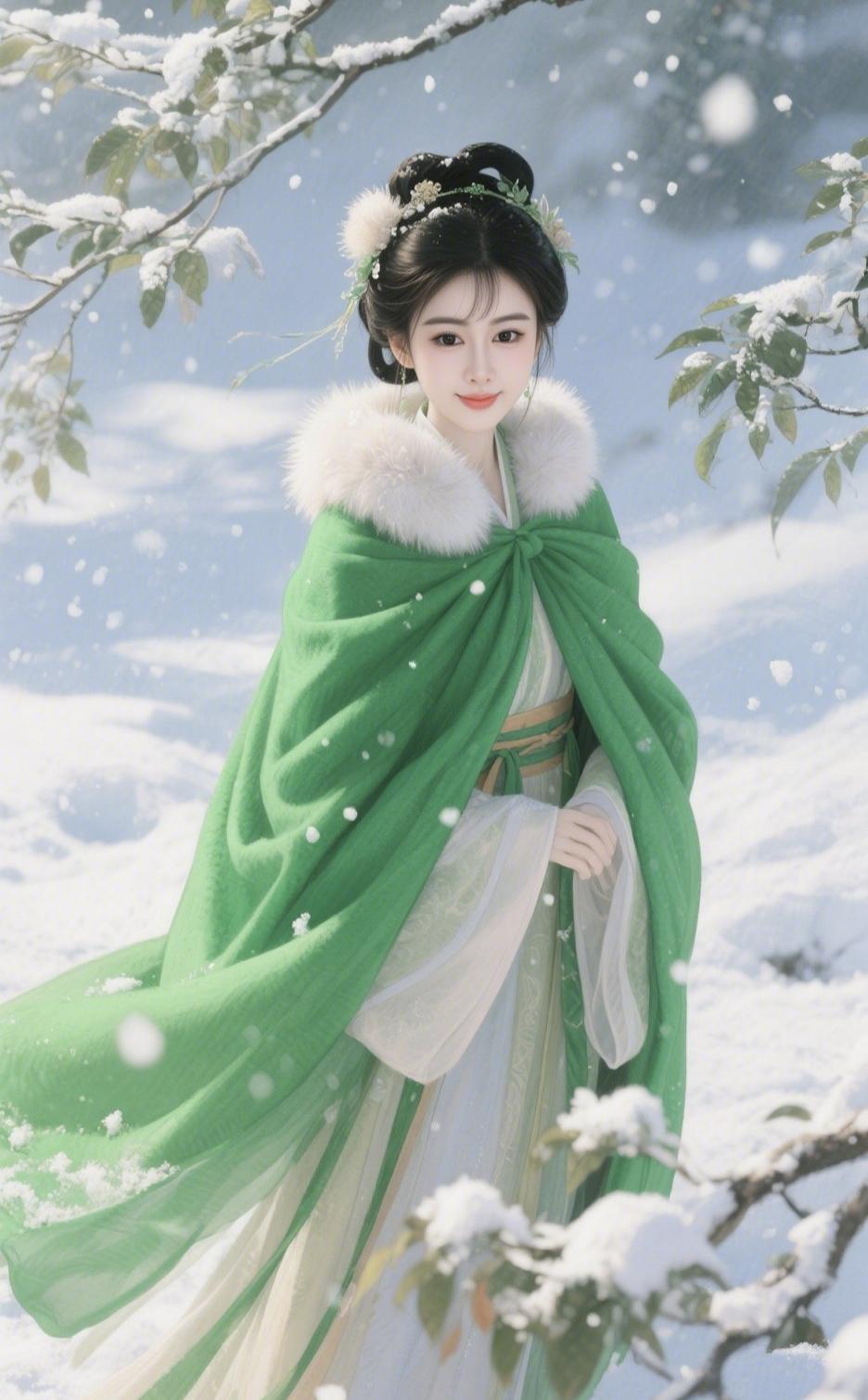 《雪映青衫》
 
雪落枝头覆浅霜，
青衿漫卷带寒香。
明眸不借胭脂色，
一缕春风