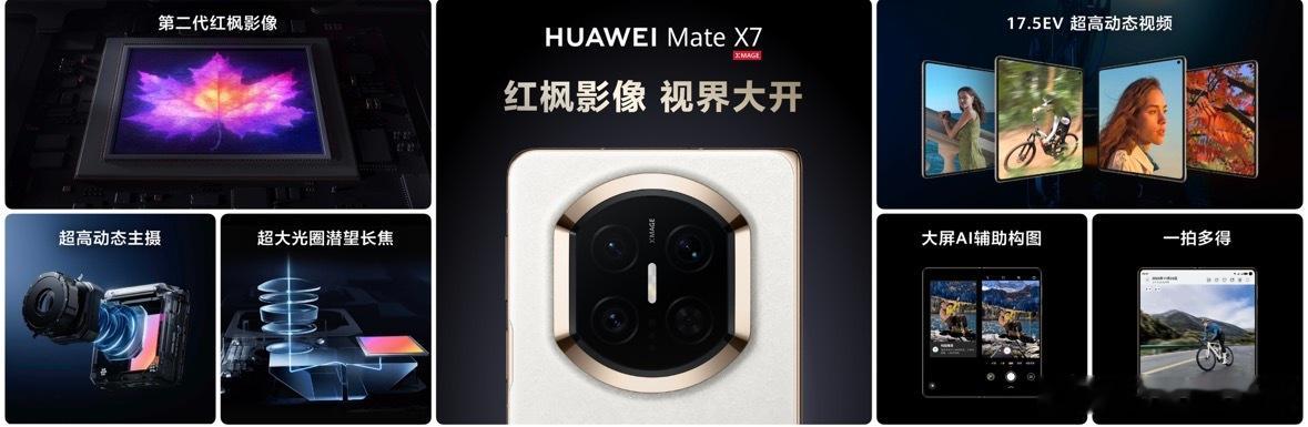 华为Mate X7升级第二代红枫影像，其大屏AI辅助构图与一拍多得功能让随手记录