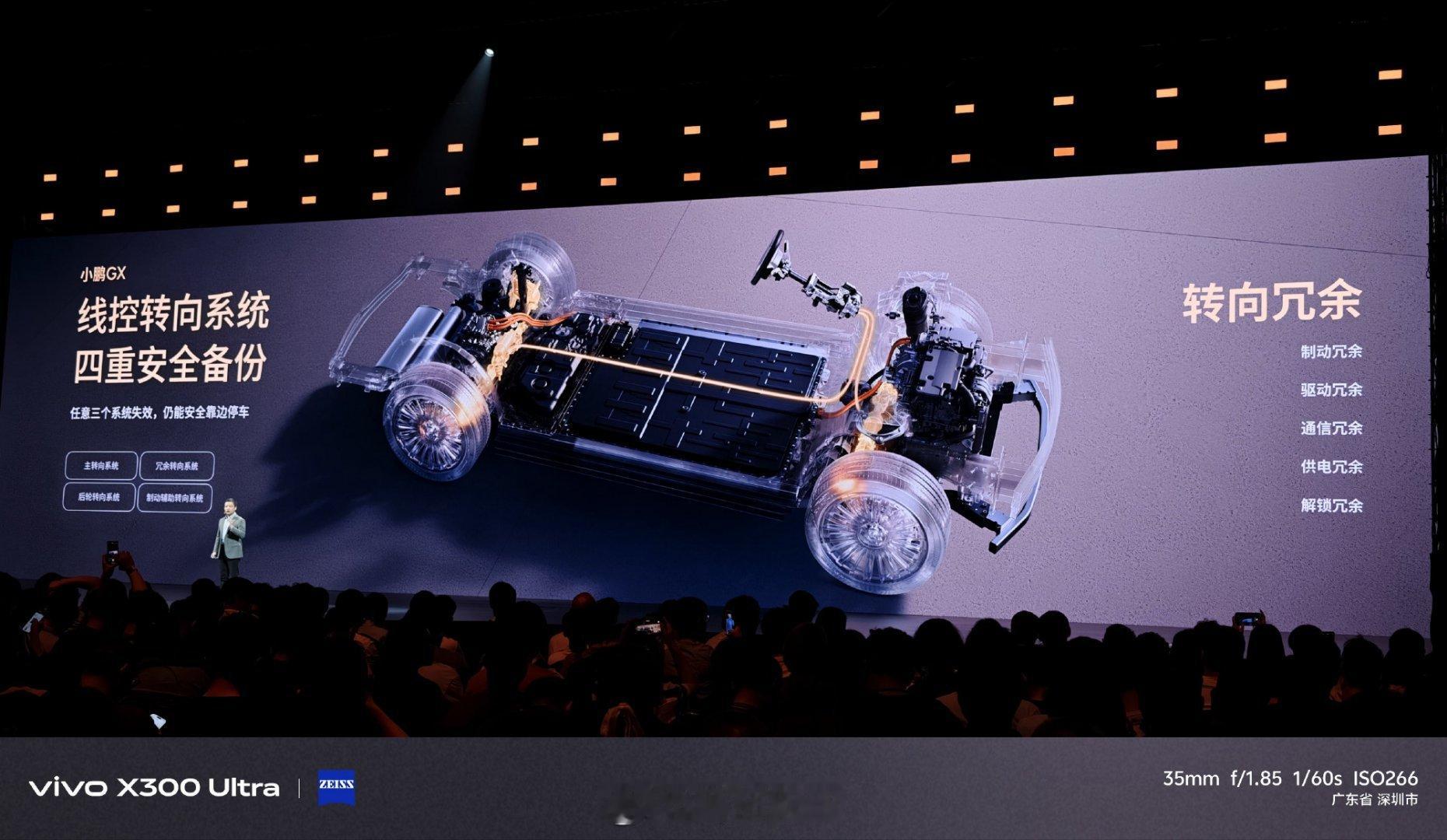 小鹏GX线控转向系统，各种双重安全冗余。小鹏线控底盘，前轮转向+后轮转向都是线控