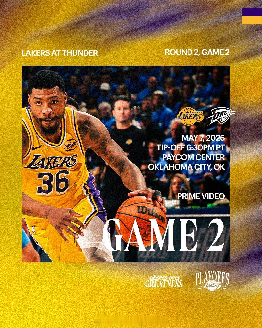 🔥比赛预告｜西部半决赛第2️⃣场🔥🏀客场：湖人vs雷霆 ⏰北京时间：5月8