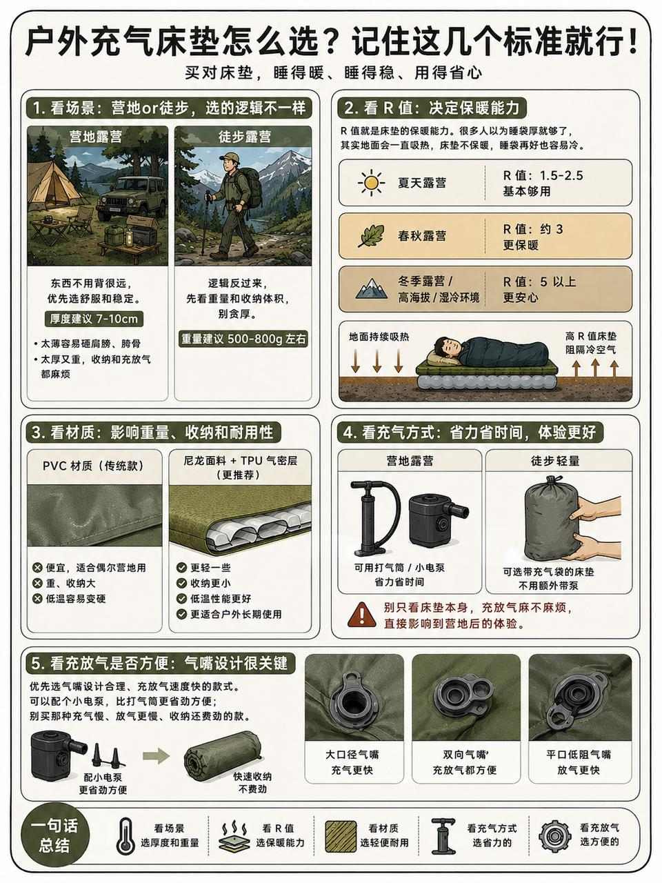 新手户外露营经验第5期，聊聊户外充气床垫怎么选？很多朋友买充气床垫只关注厚不厚、