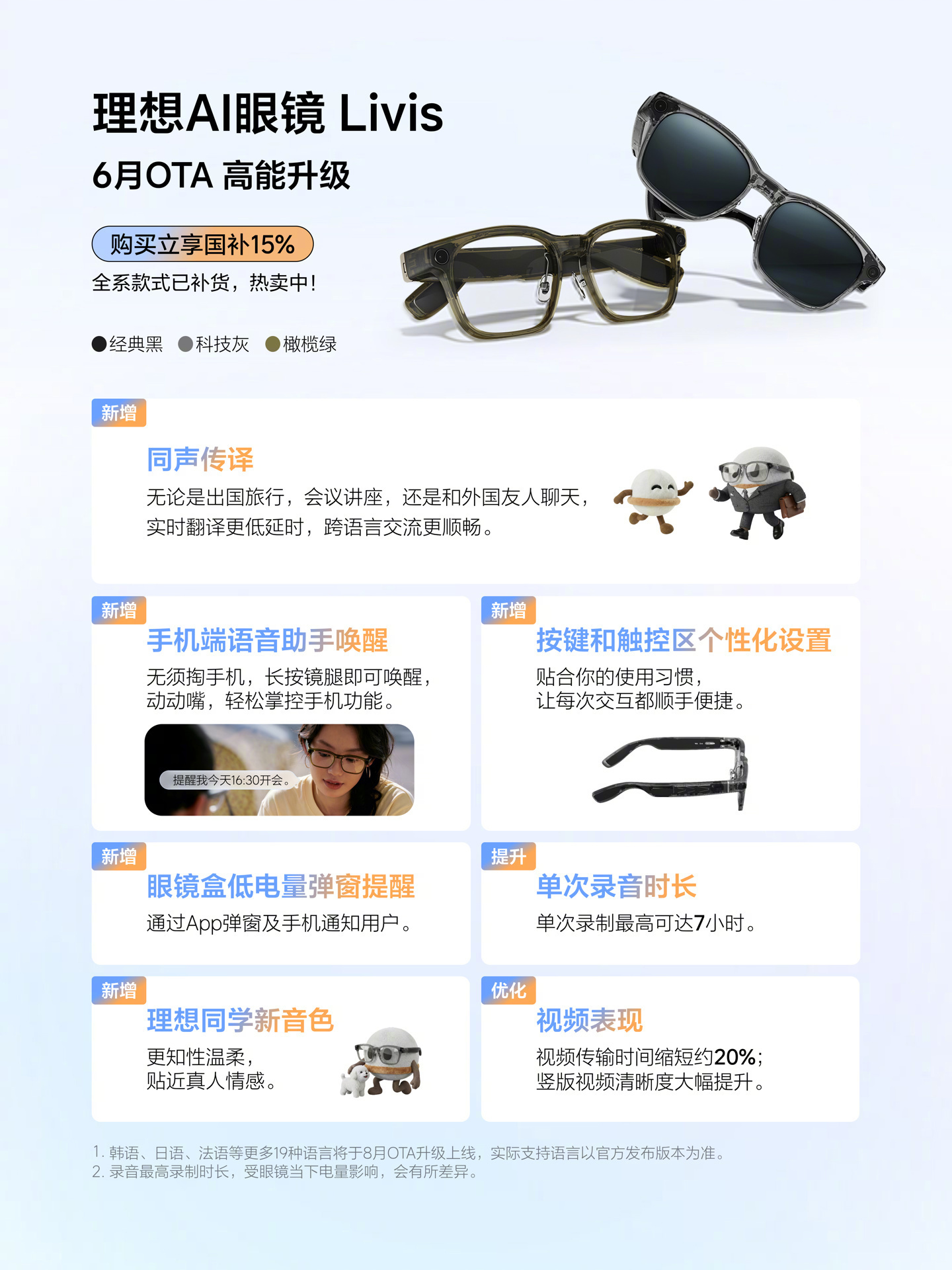 我觉得理想这款AI眼镜的6月OTA还挺实在👓新增了同声传译、手机端语音唤醒等不