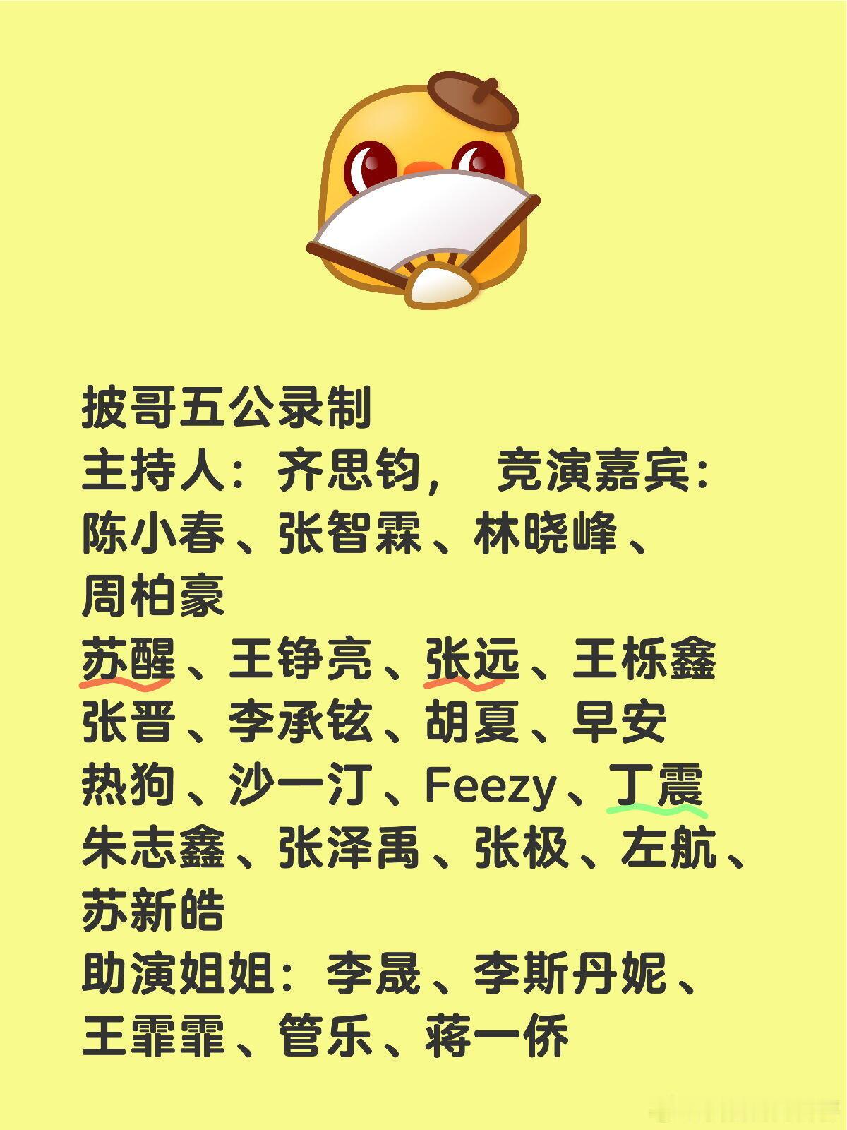 披荆斩棘[超话]  披荆斩棘五公，助演阵容强大披哥五公录制主持人：齐思钧， 竞演