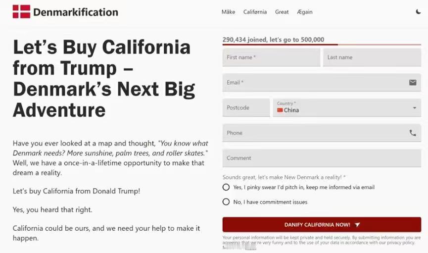 丹麦近30万人联署：“支持丹麦买下加州”！看到这个消息后，我觉得有些可笑。美国想