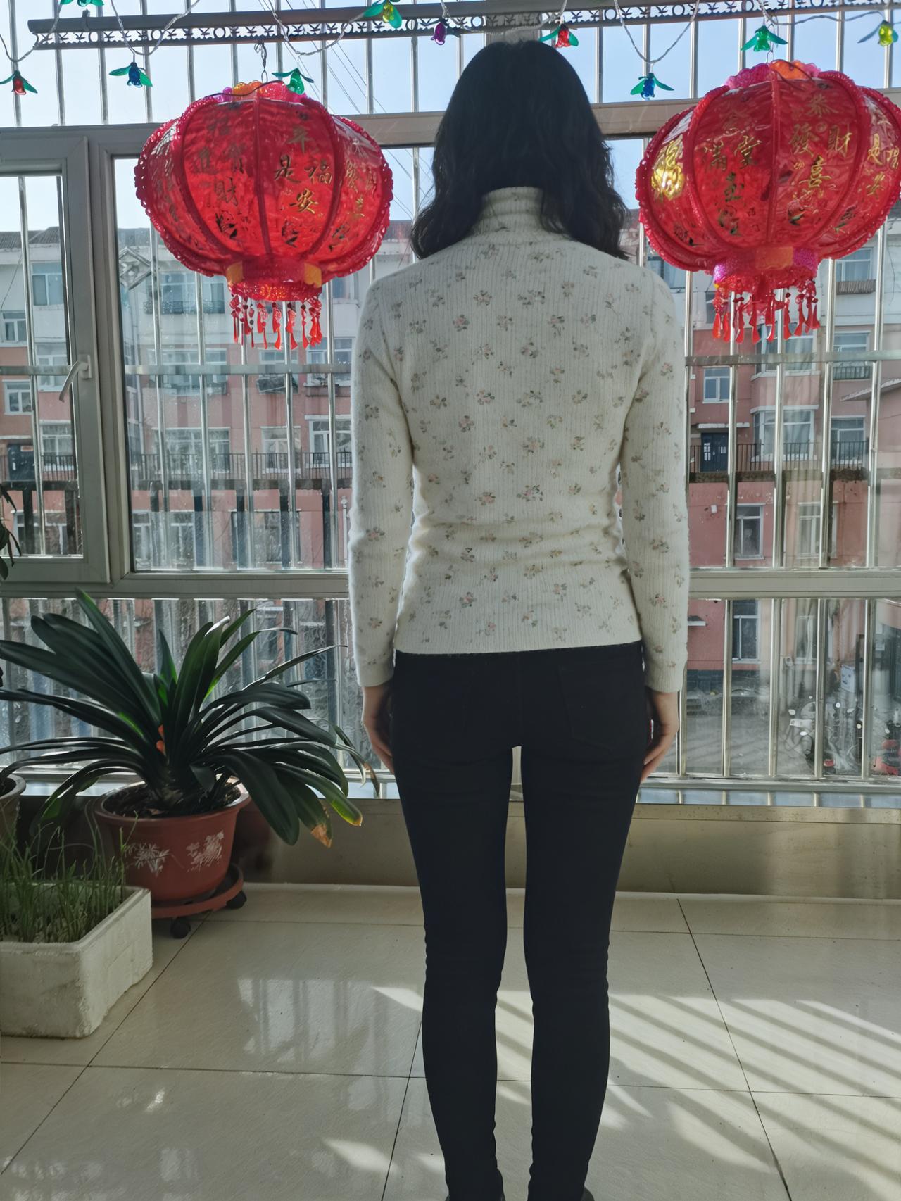 红灯耀晴日，绿植护芳尘。
素袂闲立处，新春万象新。