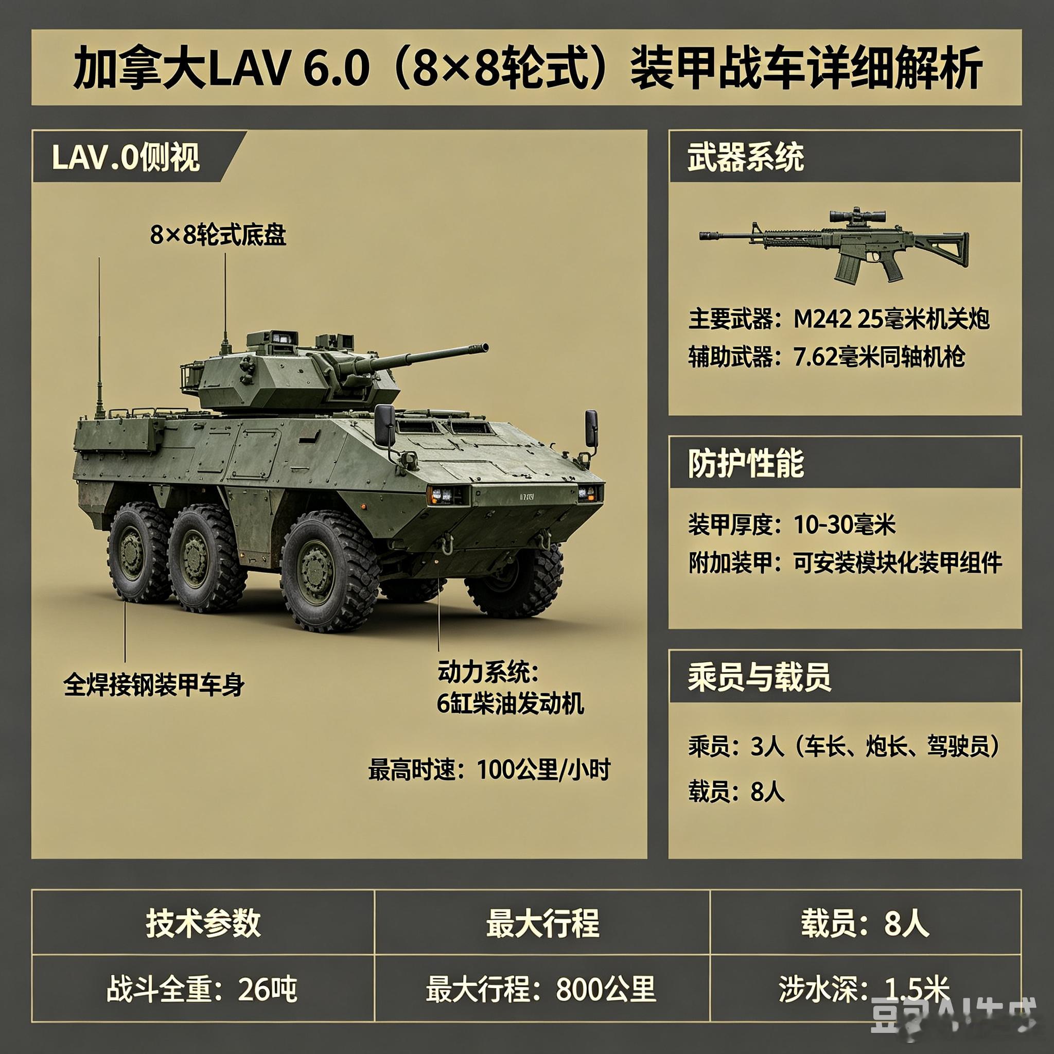 军事ai新视野ai热力追踪 加拿大 LAV 6.0（8×8 轮式）装甲战车（图片