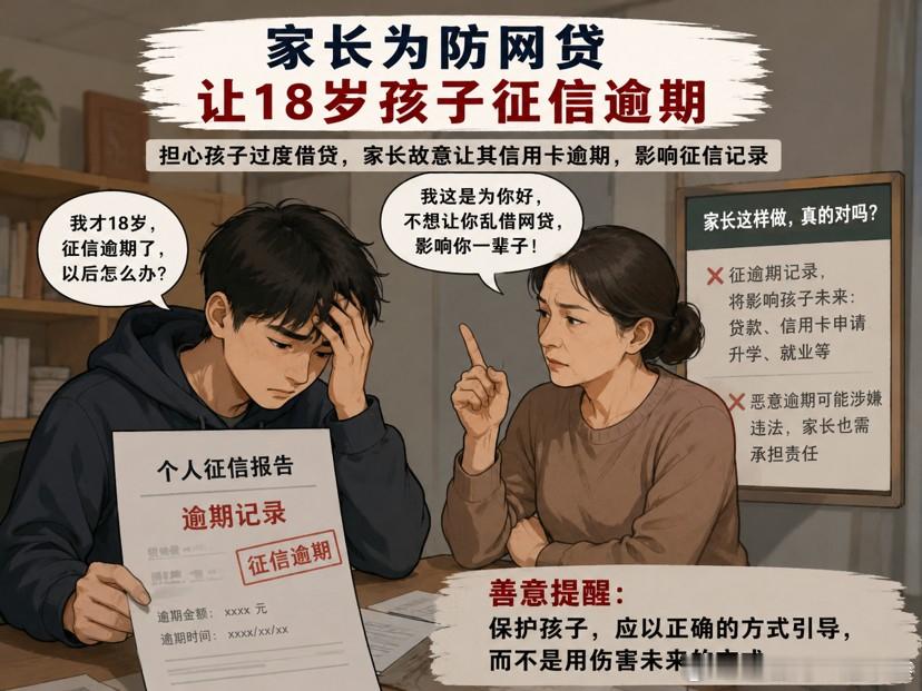 家长为防网贷让18岁孩子征信逾期这种做法我不赞同，家长初衷是护佑孩子远离网贷，想