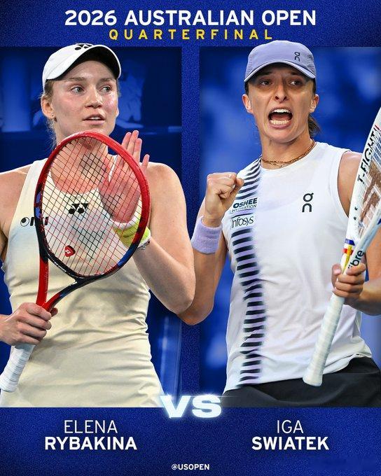 澳网1/4决赛第二日（周三）拉沃尔球场08:30，莱巴金娜vs斯瓦泰克（5-6）