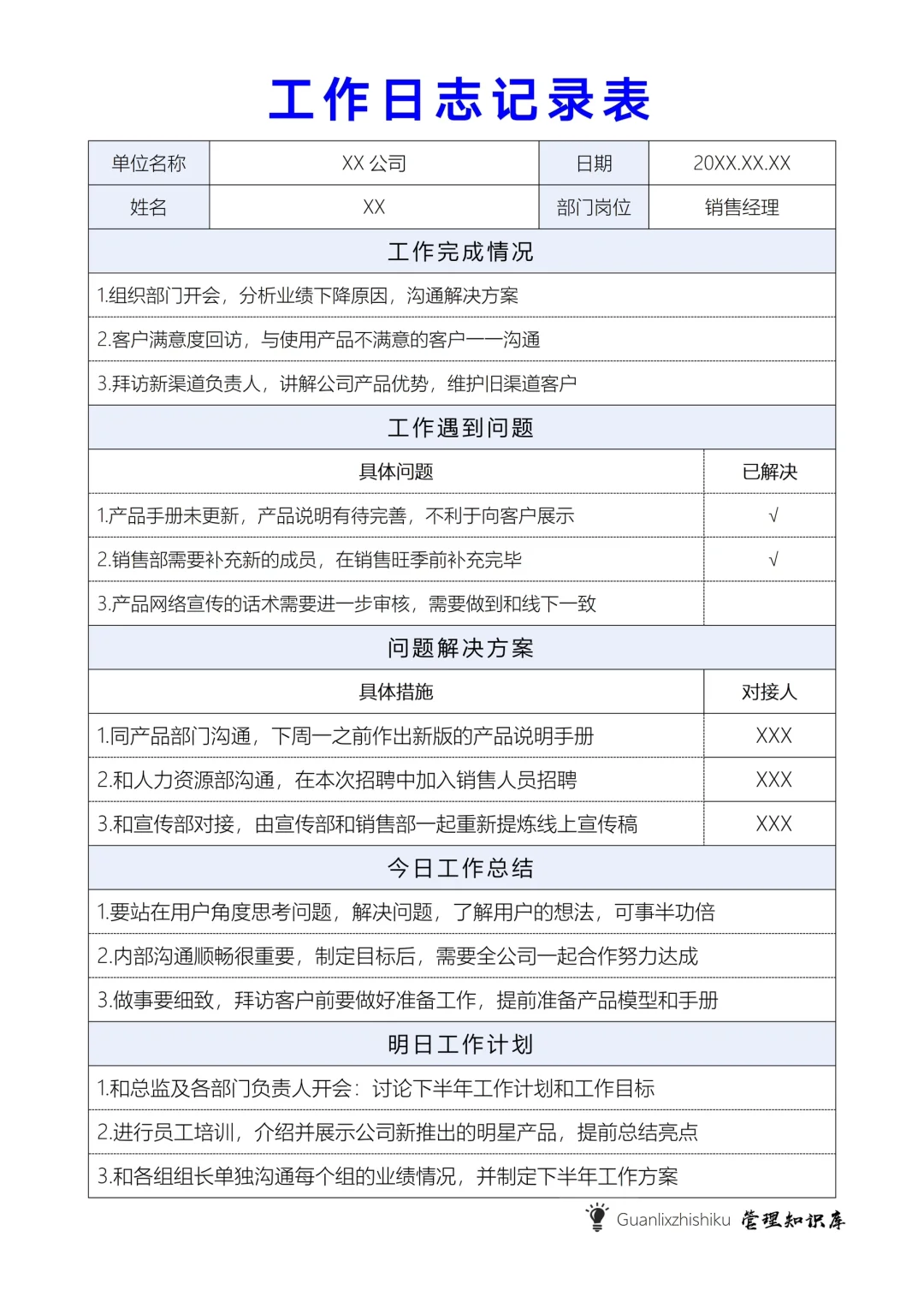 ✅工作日志记录表，工作汇报表，周报