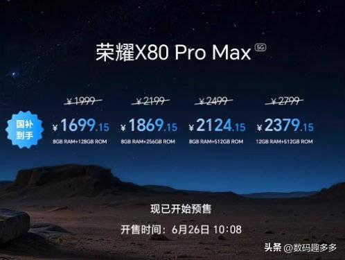 荣耀X80 Pro Max，这价格还可以吧？

8GB+128GB——1999元
