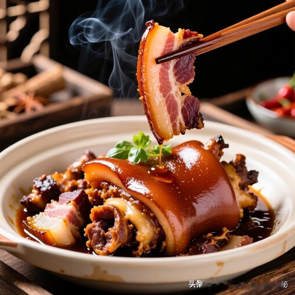 在中国传统的美食文化中，炖腊肉和猪蹄是一道深受喜爱的佳肴。它不仅味道浓郁，营养丰