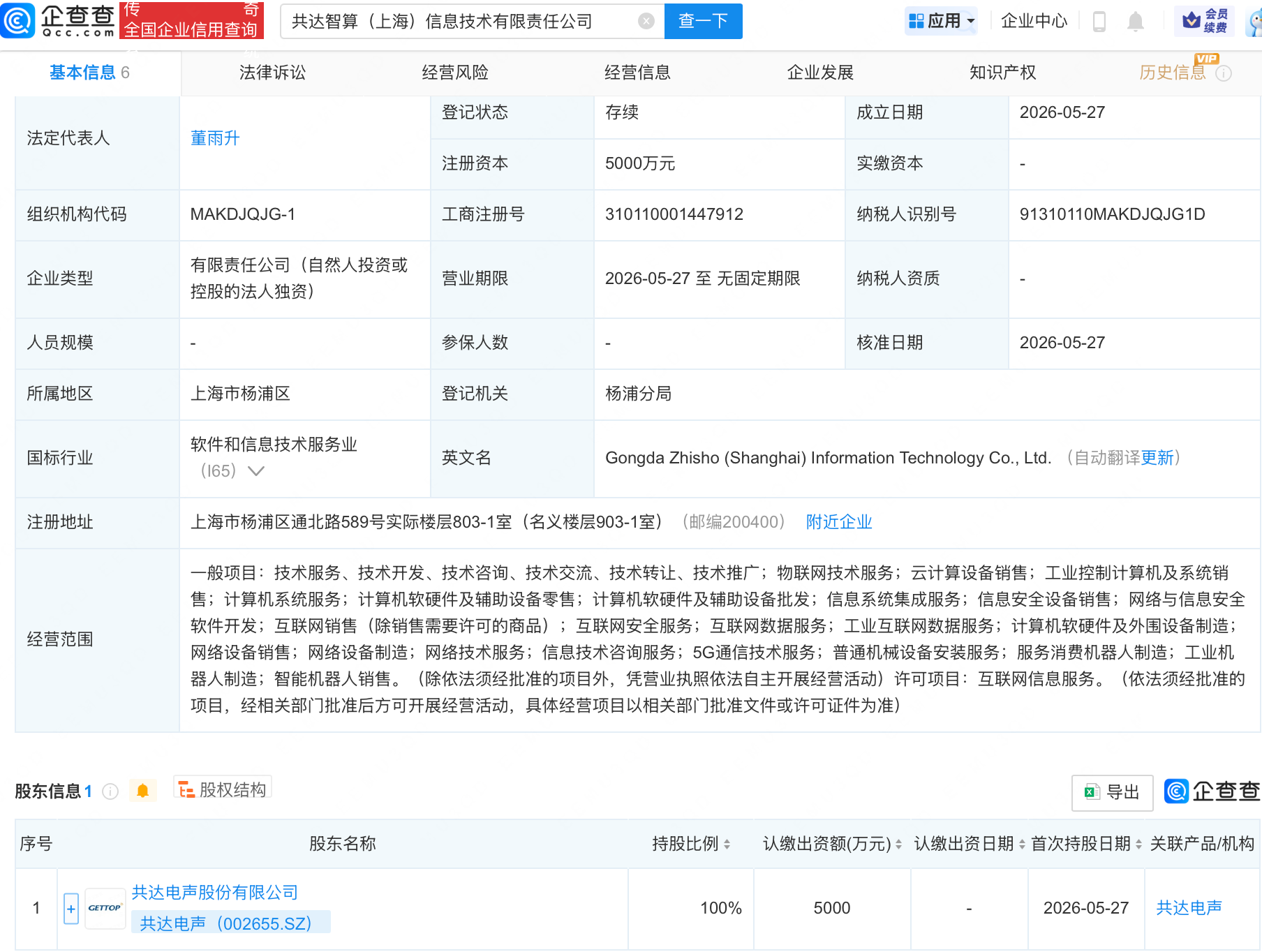 共达电声新设子公司，含智能机器人业务