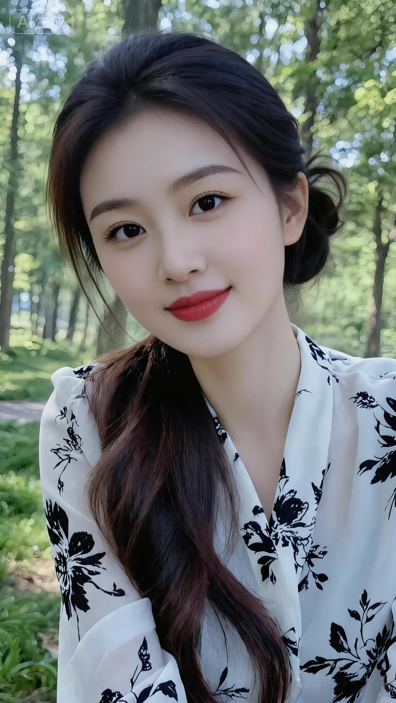森林中的甜美少女，自然与优雅的完美结合。