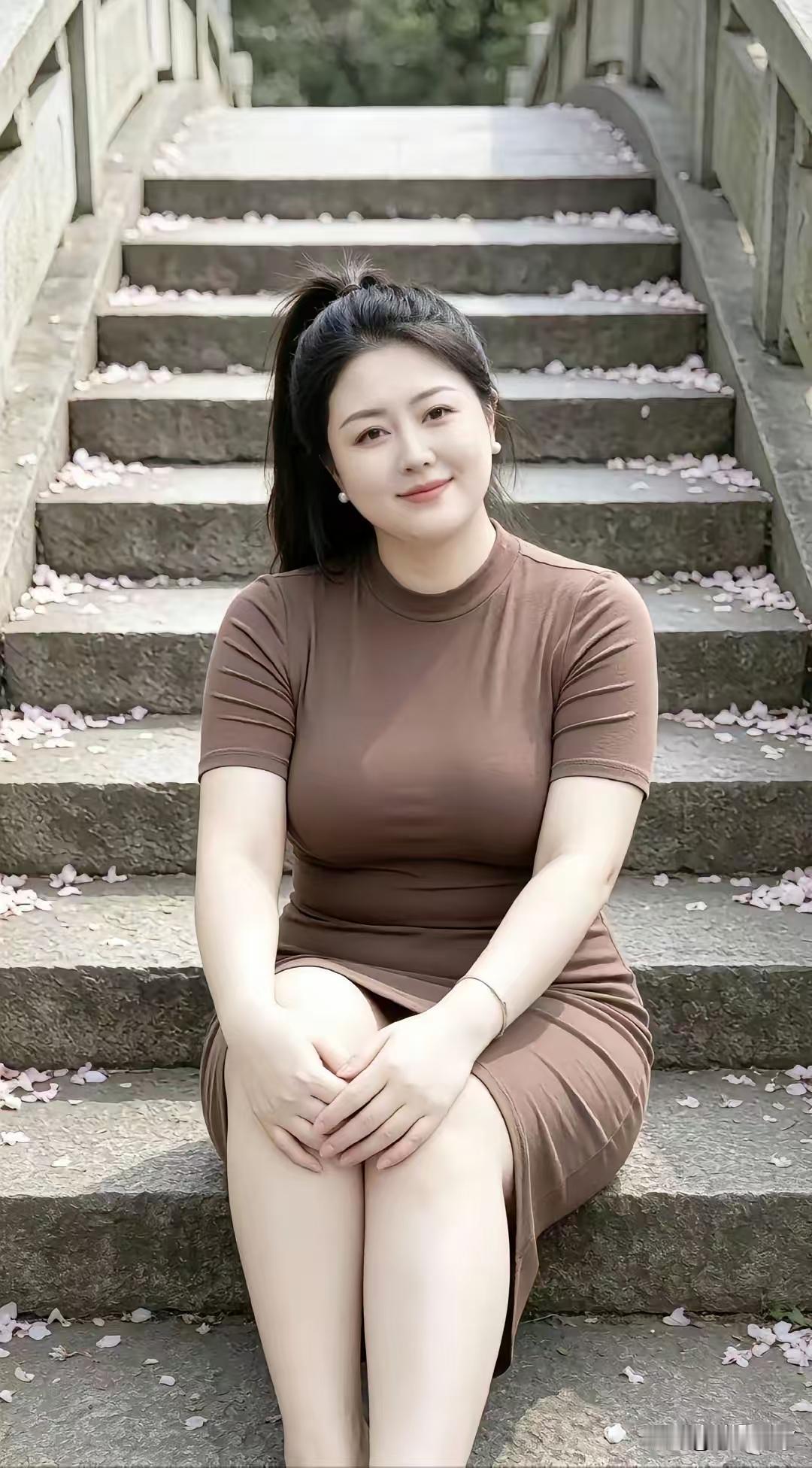 天净沙·樱下候人
樱阶浅坐裙棕，
落英轻拂芳容，
软风漫送情浓。
凝眸悄等，
盼