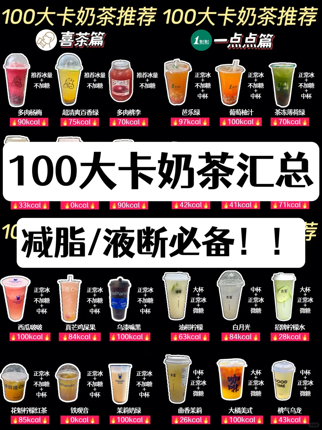 100大卡奶茶‼️低卡点单推荐🔥减脂液断必备