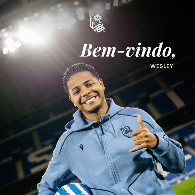 【官方】皇家社会租借签下20岁的利雅得胜利边锋韦斯利-特谢拉，据悉有12M欧元的