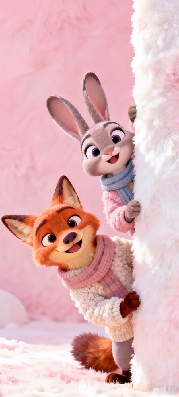 🦊🐰｜疯狂动物城｜壁纸尼克与朱迪粉色暧昧亲密联动✨ 𝗕𝗘 𝗬𝗢𝗨?