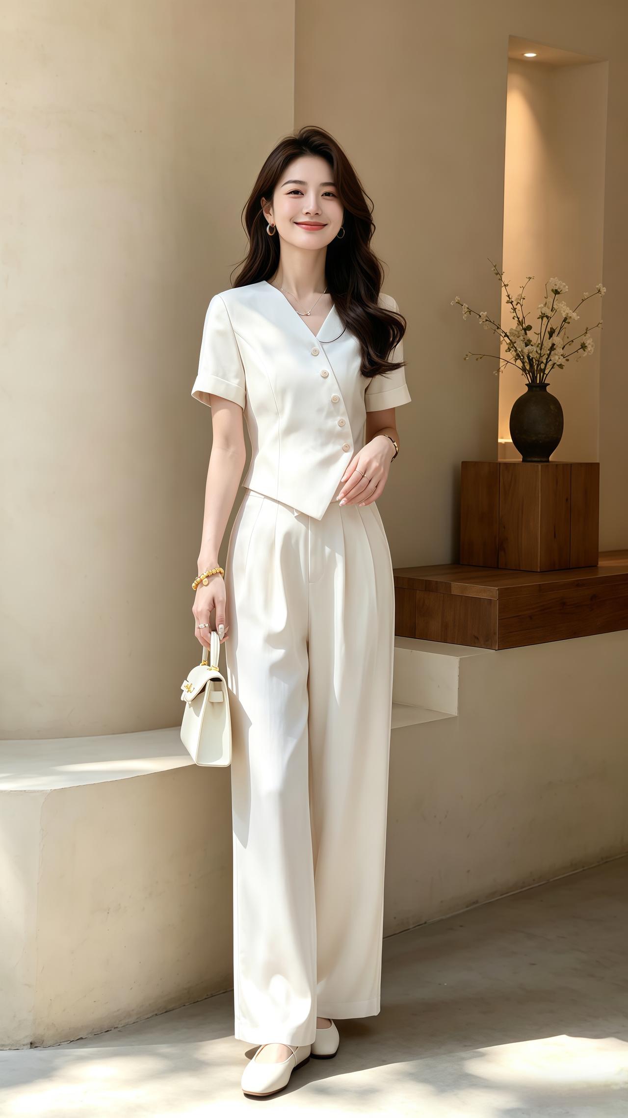 气质优雅通勤套装 气质高腰阔腿裤两件套 气质穿搭高级感穿搭穿搭