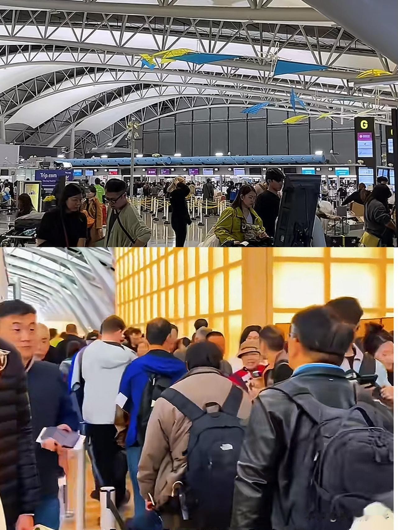 谁能想到，
日本西关机场现在被回国的中国人堵得水泄不通！


机场值机长队超2小
