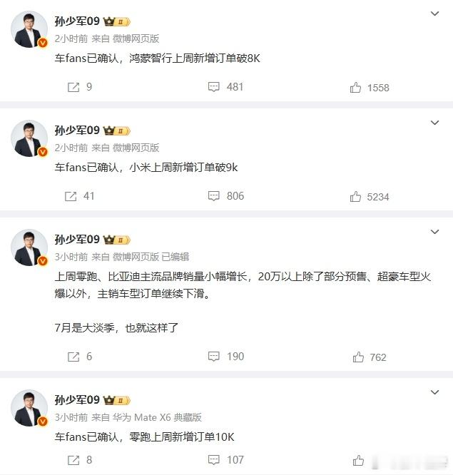 零跑10k+，小米9k+，问界+智界+享界+尊界8k+虽然是「淡季」，但是像零跑