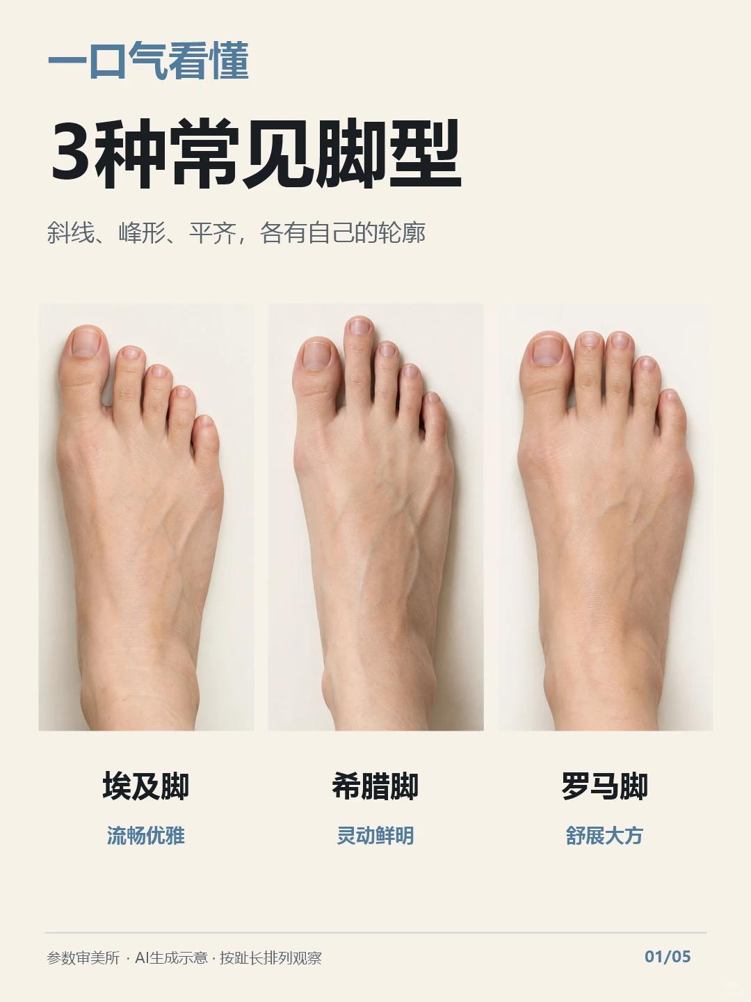 3 种经典脚型自测！看看你是希腊脚还是罗马脚

人的脚主要分为埃及脚、希腊脚、罗