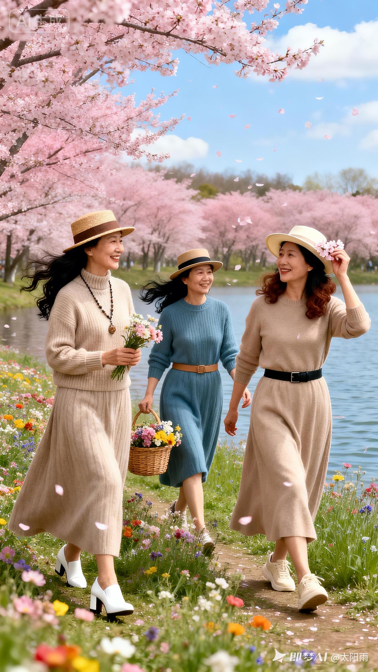 春日野餐，花海漫步，姐妹情深！🌸💐👭