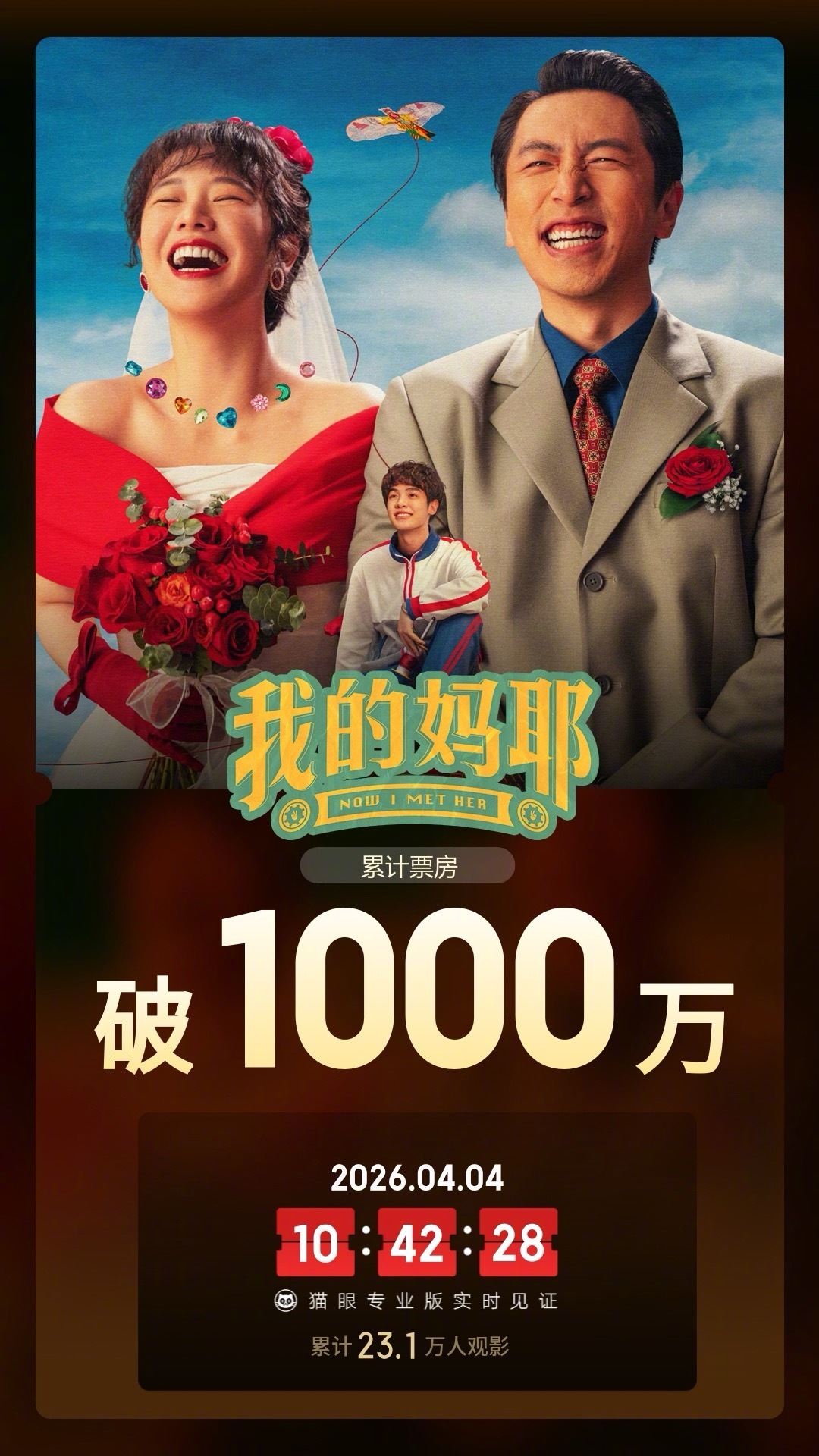 我的妈耶票房破千万 据猫眼专业版数据，电影《我的妈耶》上映2天， 总票房破100