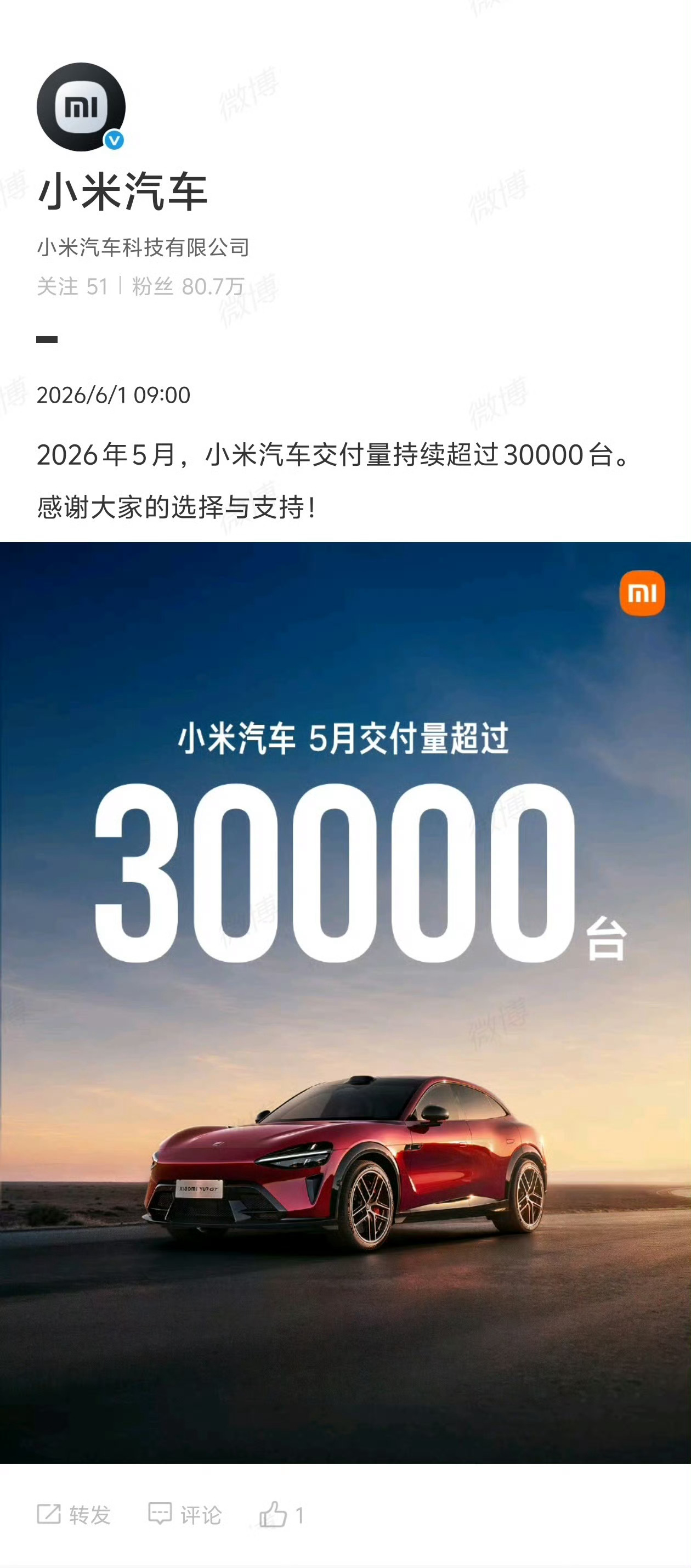 小米汽车5月交付超过30000台 最近车市整体行情真不算好，乘联会数据显示1-4