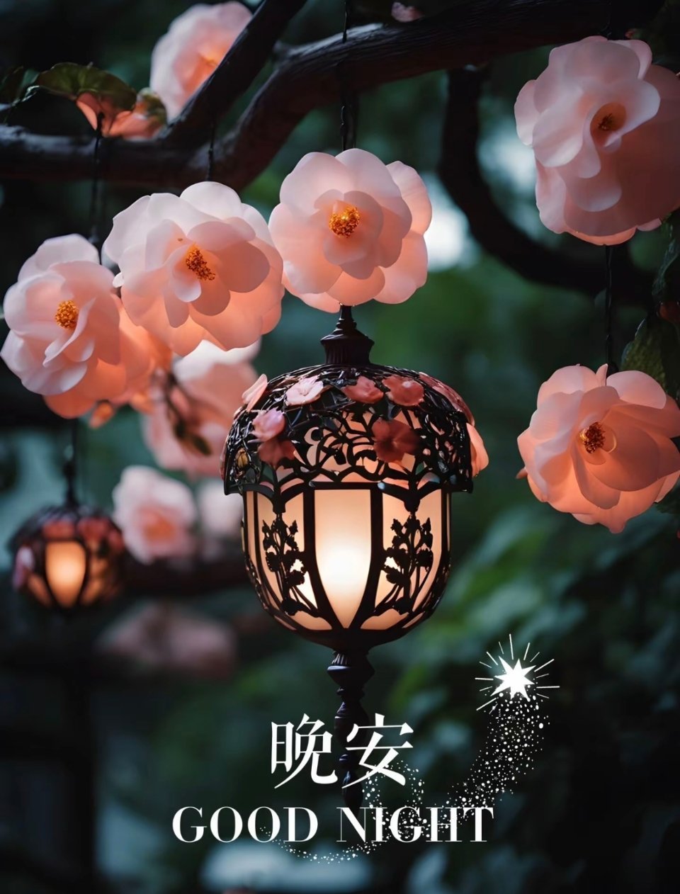 晚安晚风踩云朵，月亮卖快乐，晚安！