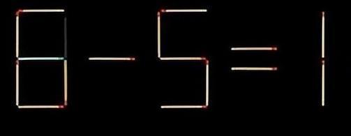 图里用火柴摆成 “6 - 5 = 1” ，规则是只移动 1 根火柴让等式成立 。
