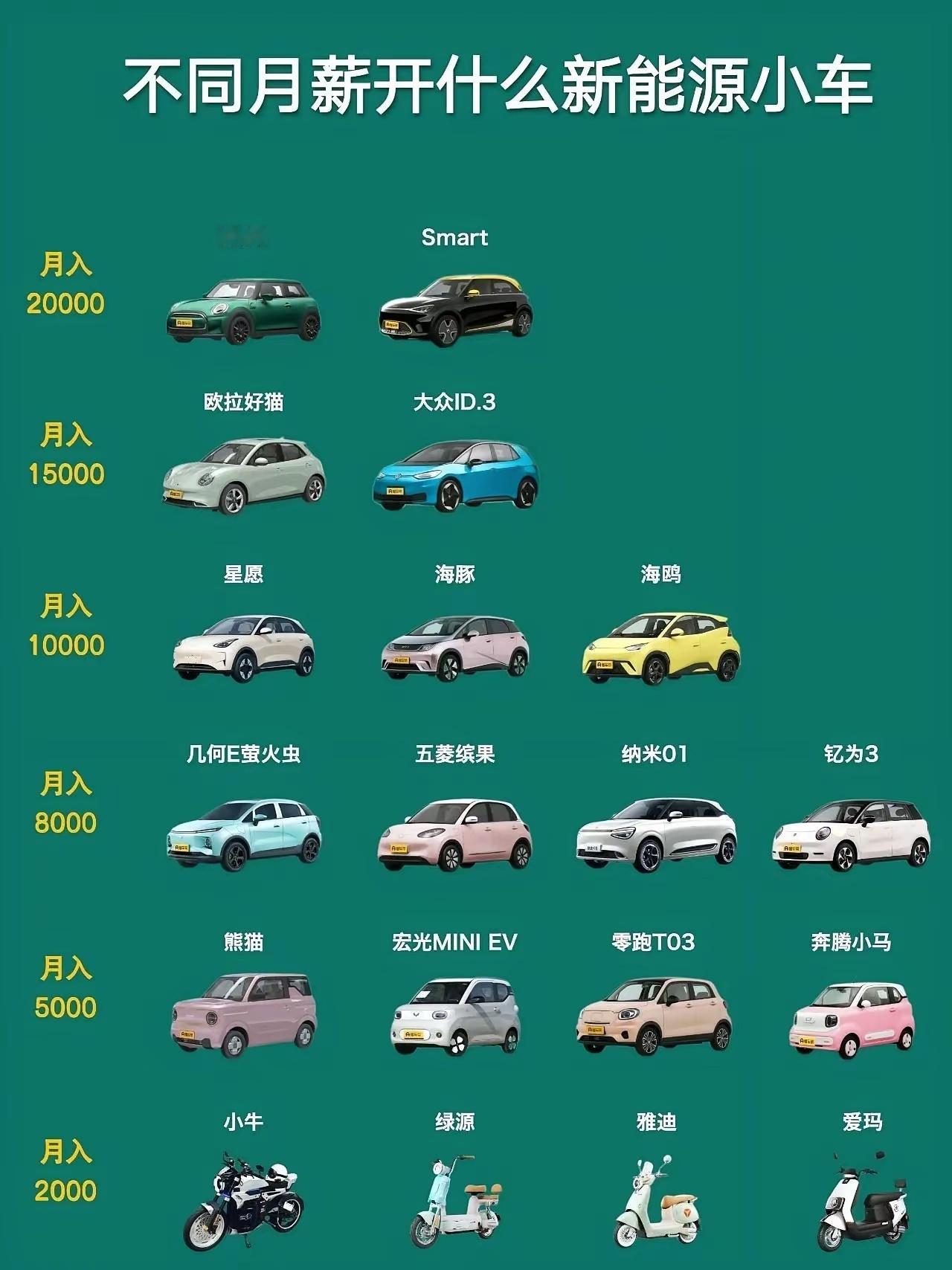 不同的月薪，能开什么新能源车？我能开小牛[doge] ​​​