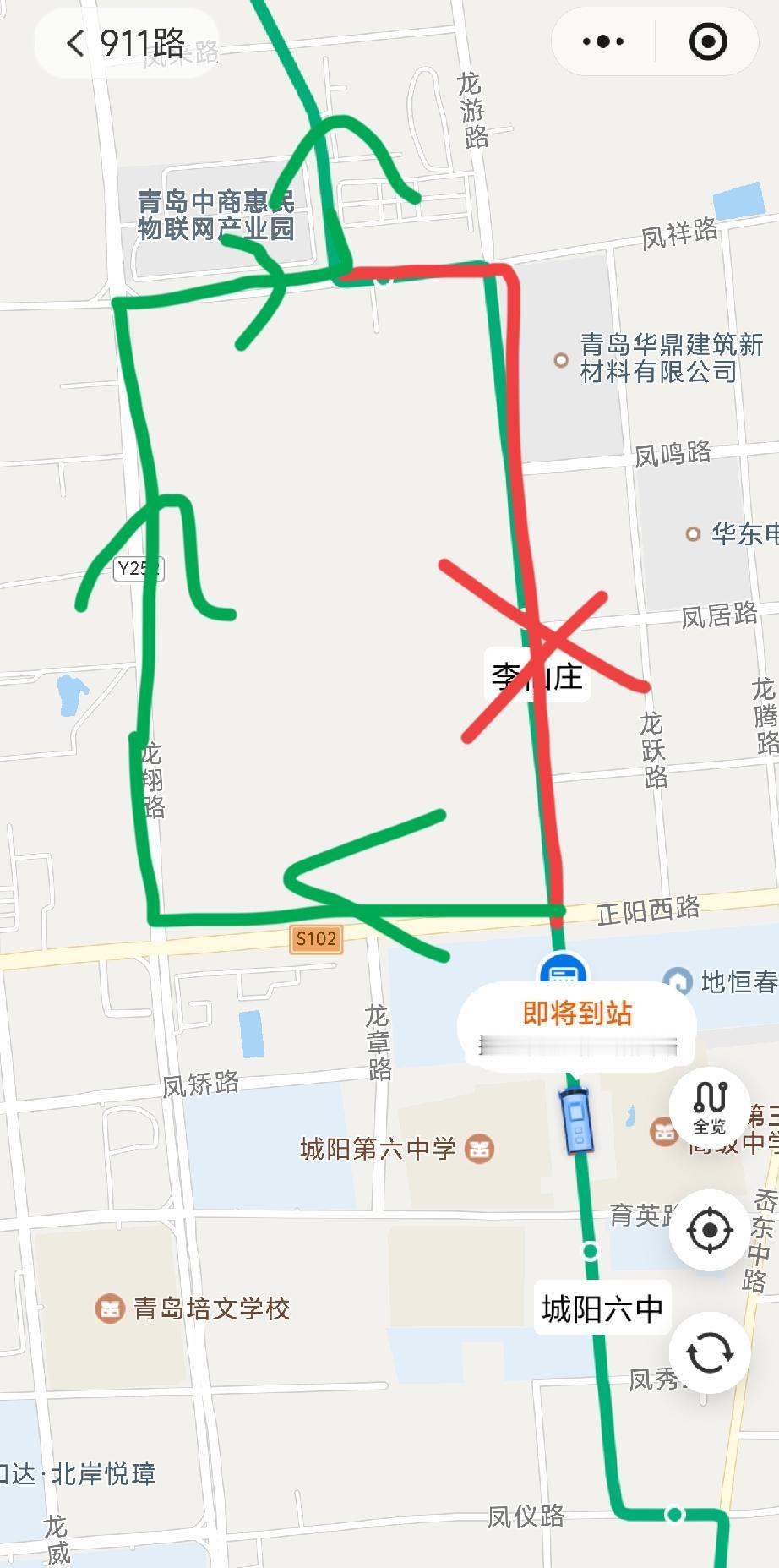 受青岛市城阳区龙游路（正阳西路至凤祥路段）道路封闭施工影响，自2026年5月21