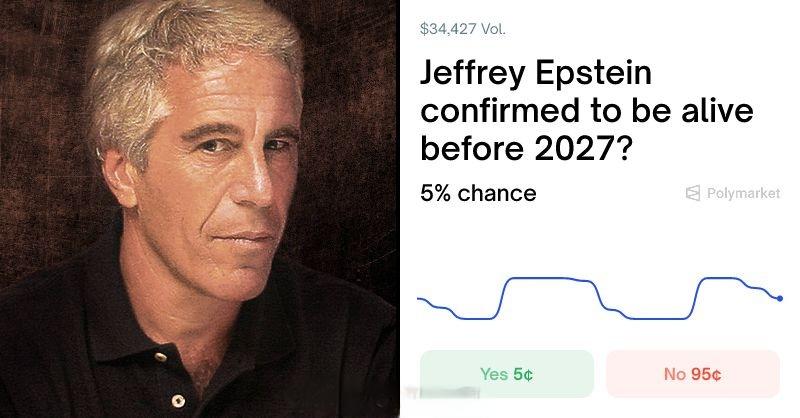 爱泼斯坦还活着吗？Polymarket上开了个赌注：爱泼斯坦能不能活到2027年