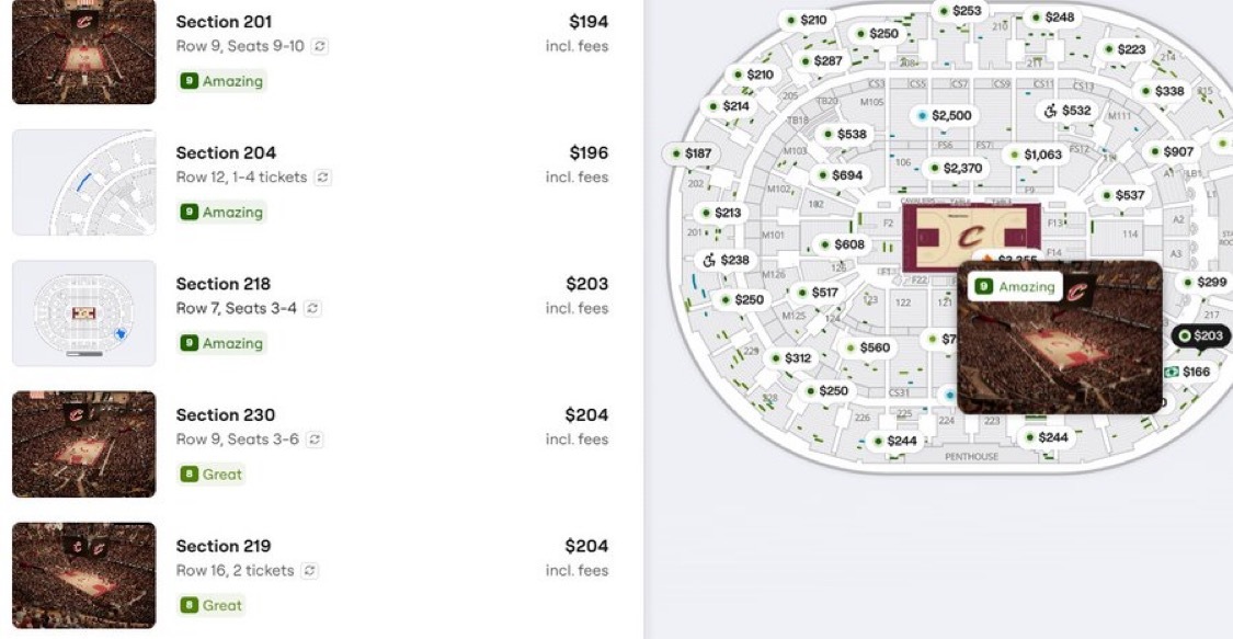 根据 ticketdata.com 的数据，骑士队今晚这场可能终结系列赛的比赛，