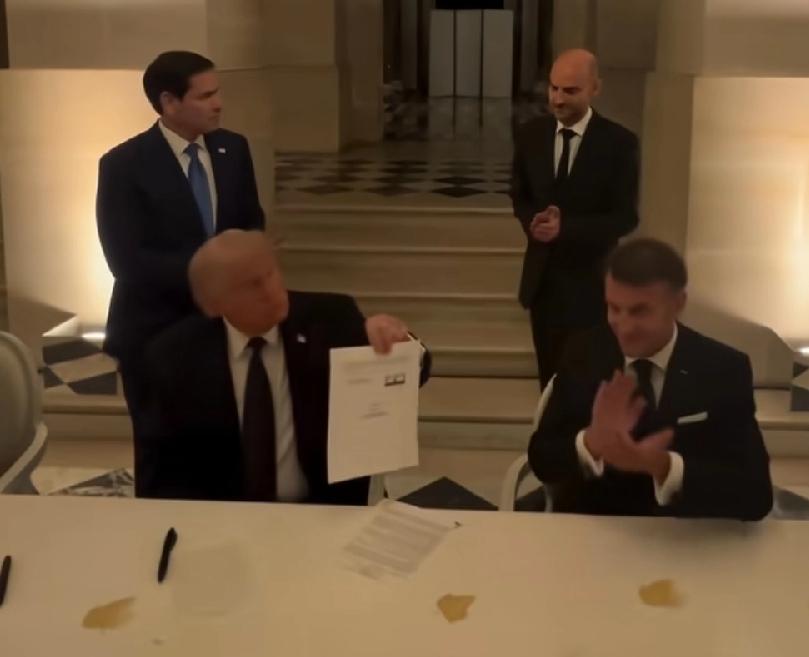 特朗普远程办公签约，在巴黎G7吃晚饭时，签署美伊协议备忘录！饭前卢比奥亲自递上来