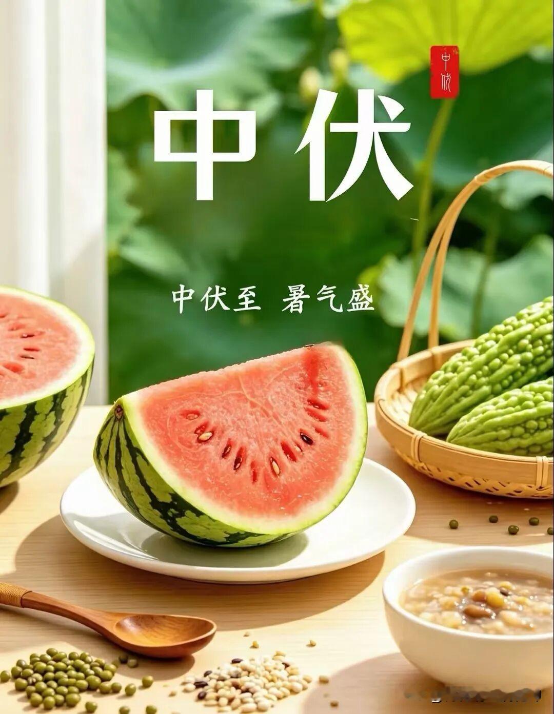 中伏至，暑气盛，清凉一夏从西瓜开始！🍉🌞