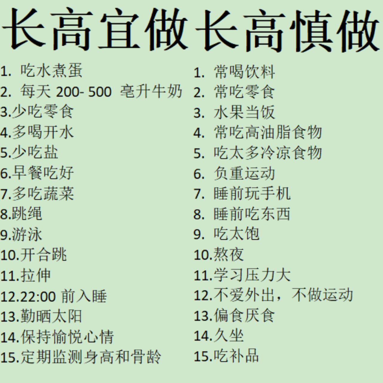 孩子长高应该做什么，不应该做什么
 
总结如下，家长们注意收藏，帮孩子长到理想身