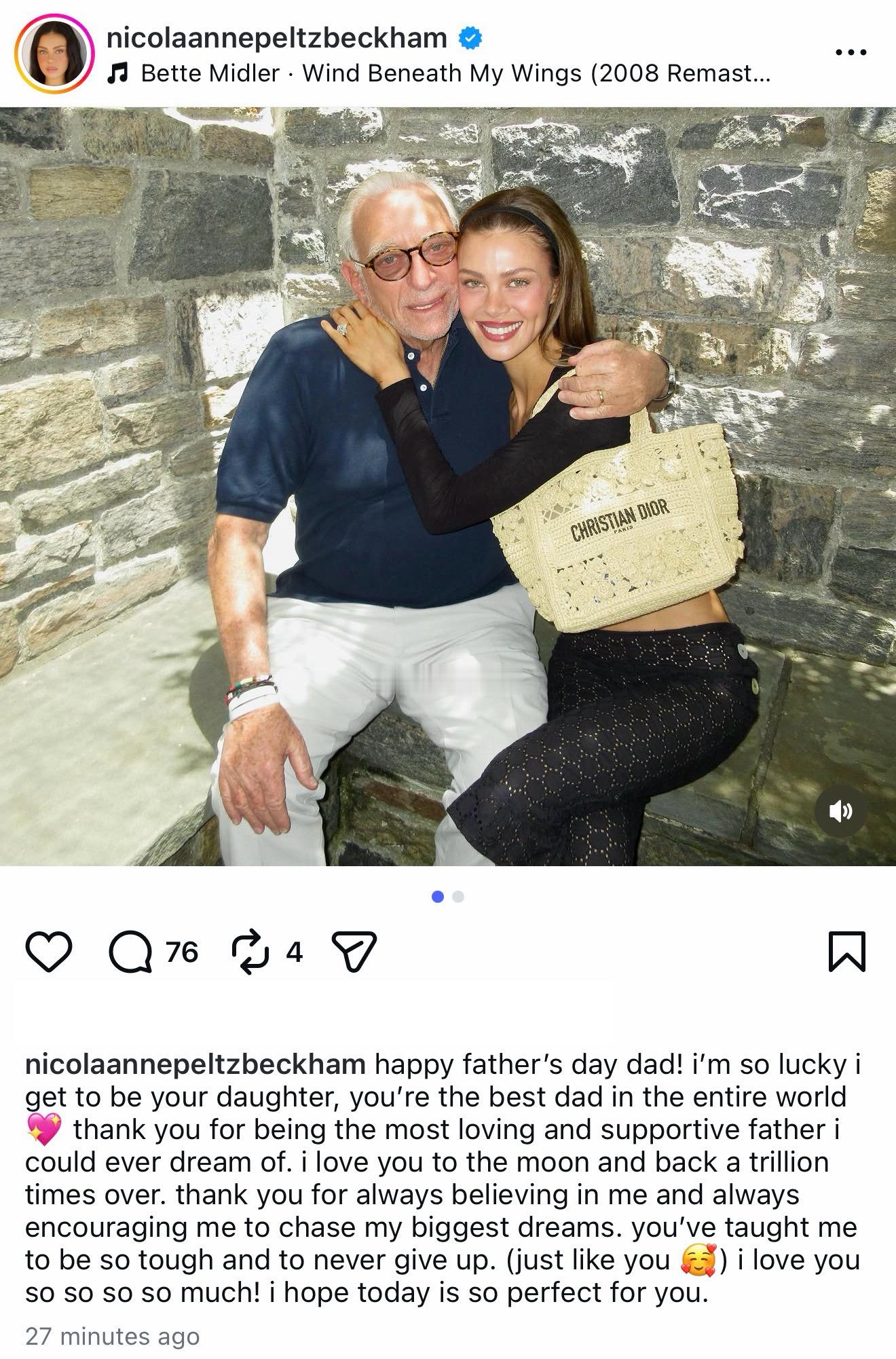 🙊Nicola发了给老爹Nelson的父亲节祝福👇“父亲节快乐，爸爸！能成为