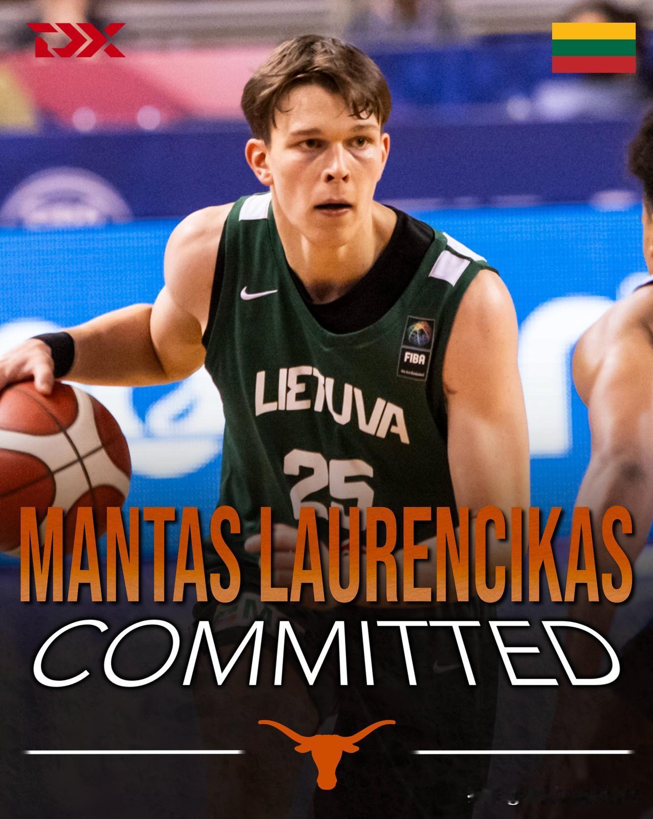 立陶宛19岁控卫Mantas Laurencikas宣布承诺NCAA男篮 德州大