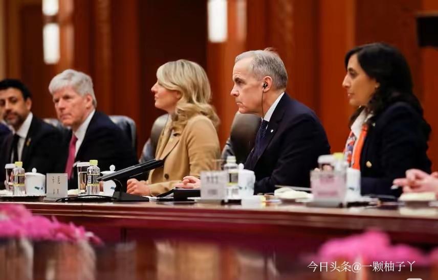 1月15日人民大会堂签约现场，加拿大总理卡尼笑得眼睛都眯成了缝，嘴角就没下来过。