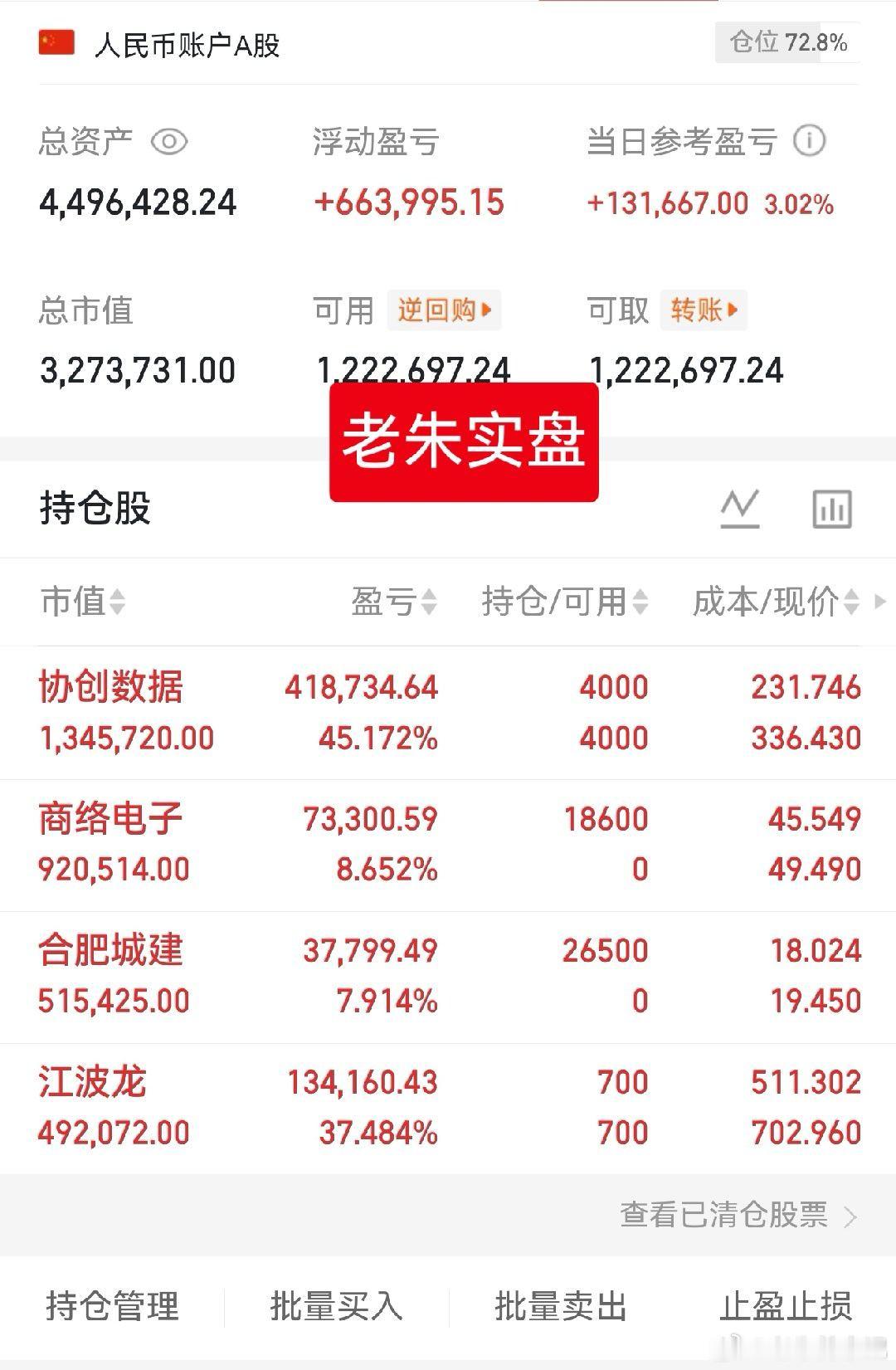 今日老朱实盘记录新，商络电子，合肥城建。老，协创数据，江波龙， 