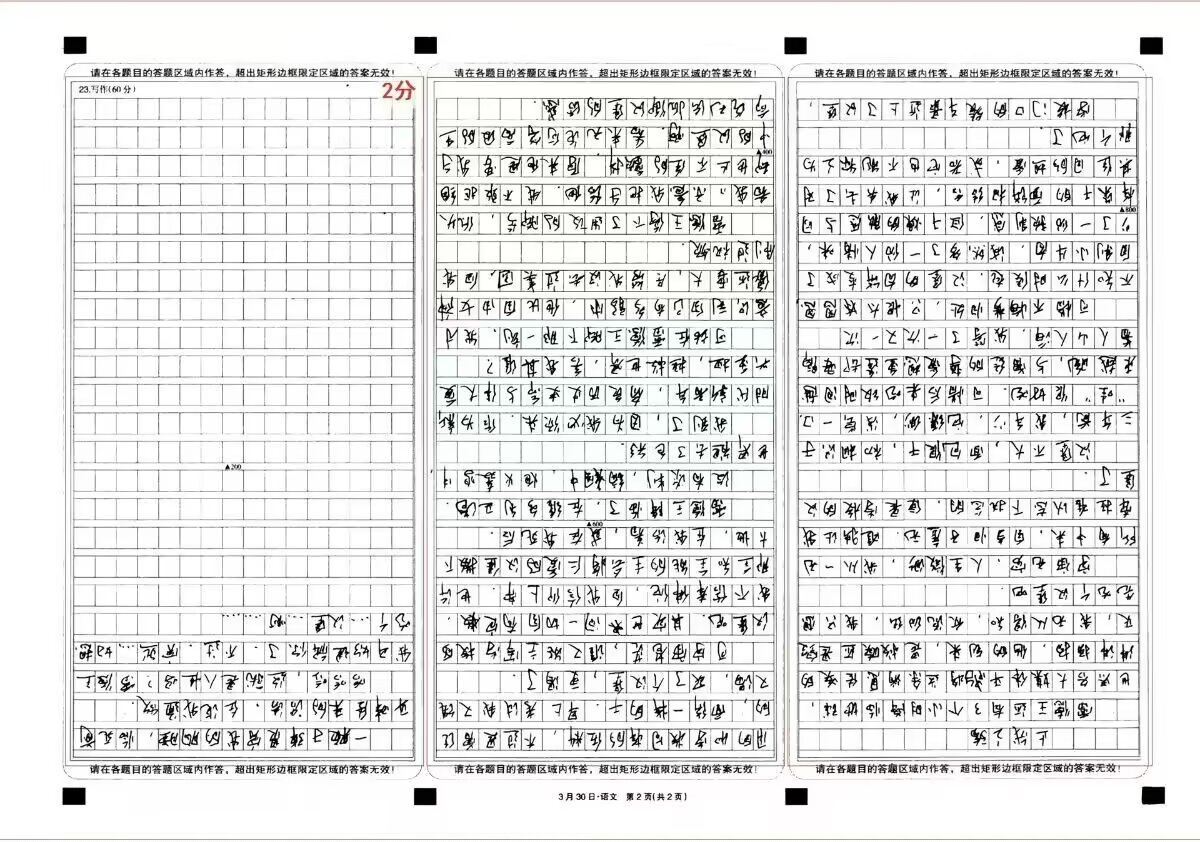 8952你是一名阅卷老师，看到一份800字作文想要去评判，结果发现试卷倒了，奔着