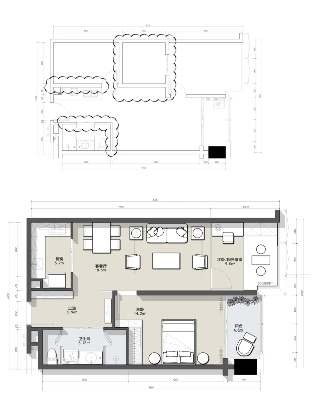 户型优化/小户型两居室平面方案设计