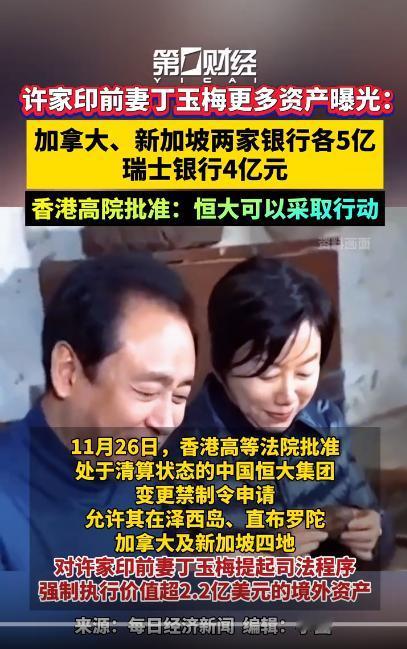 没想到许家印的前妻丁玉梅居然带走了那么多钱，现在已经查清了，在加拿大、新加坡两家