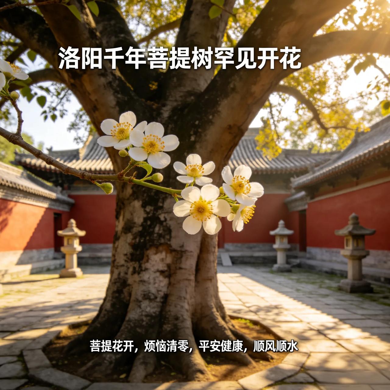 洛阳千年菩提树罕见开花，一生难见一次
 
1.千年古树深藏古寺，花期极短，遇见便
