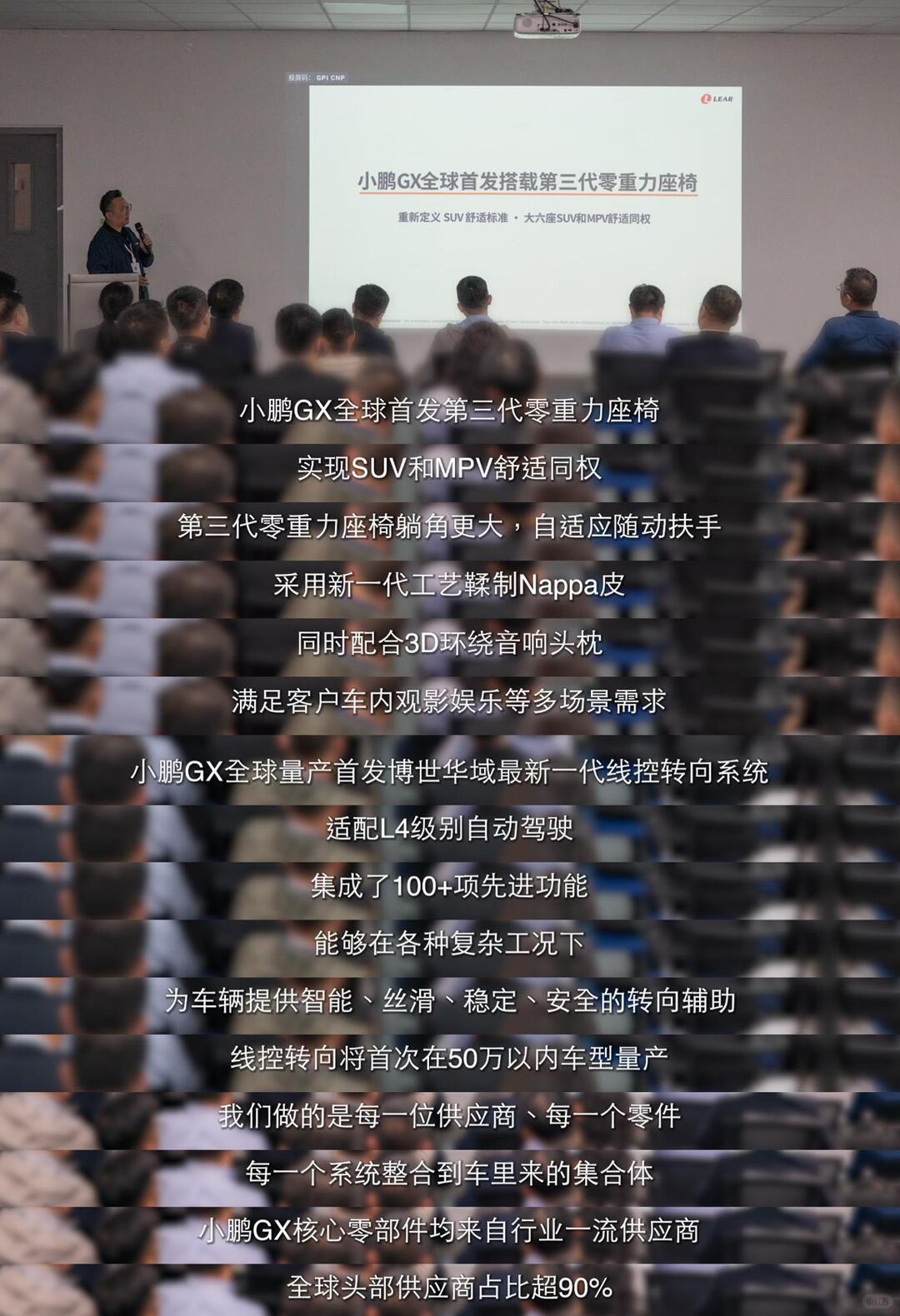 小鹏GX供应链大会的合作名录，博世、采埃孚、大陆、延锋、安道拓、中创新航、亿纬锂