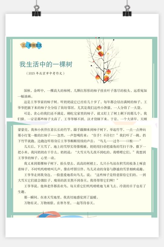 原创中考范文：我生活中的一棵树（温情类）