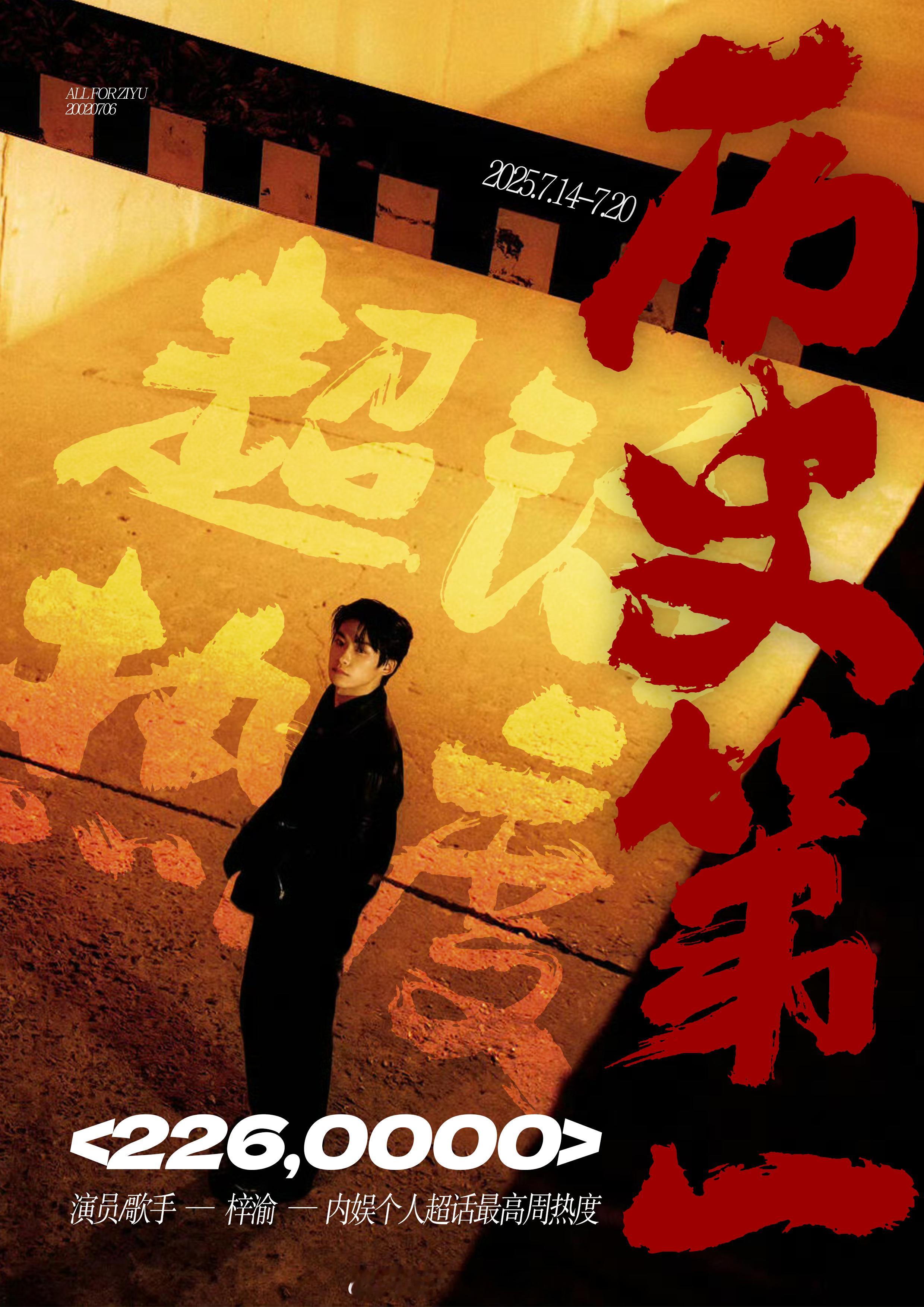恭喜梓渝超话周热度𝟐𝟐𝟔 万🔥成为内娱历史第一❗️创内娱个人超话周热度新